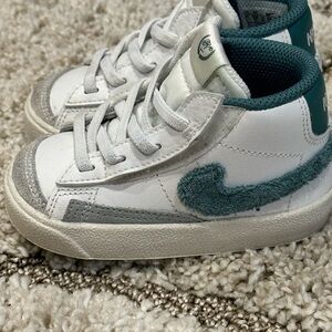 White and Green Nike Blazer High-Top Sneakers